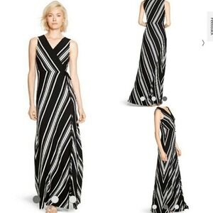 White House Black Market Sleeveless Striped Wrap Maxi Dress XS Black‎ White NWT